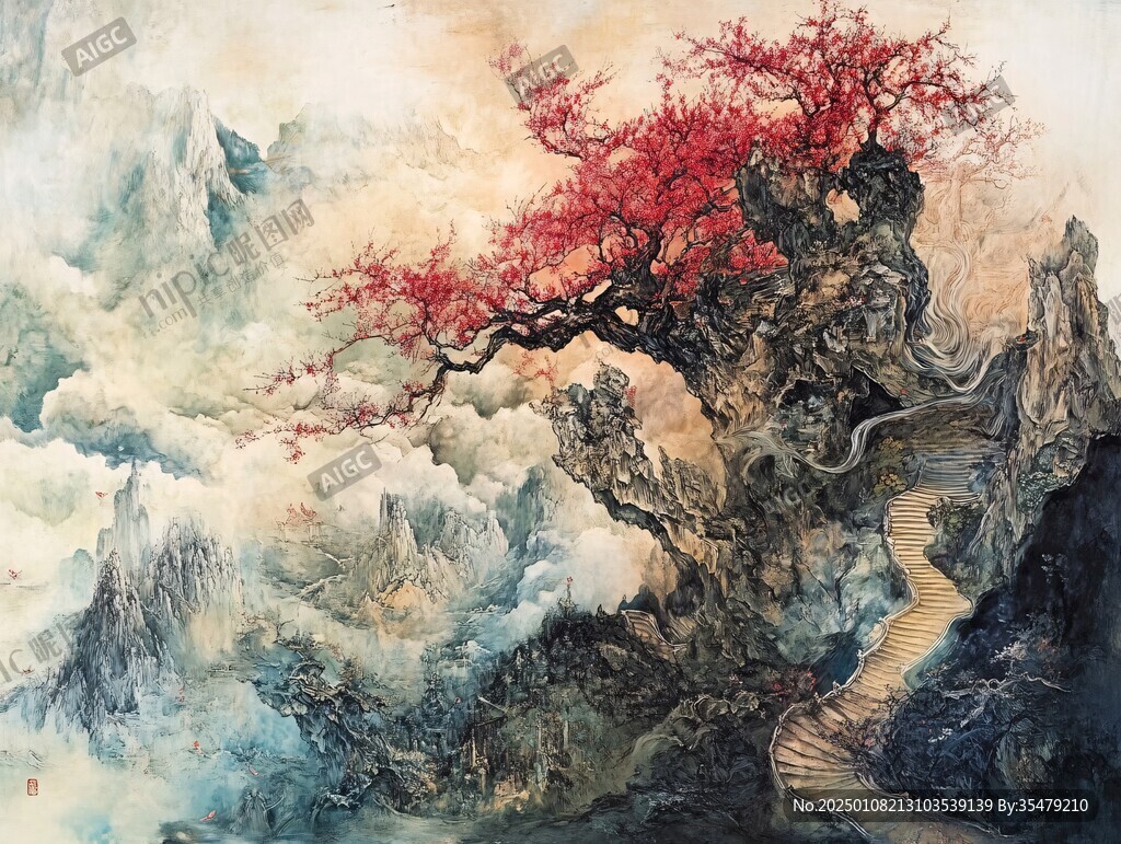 迎客松油画