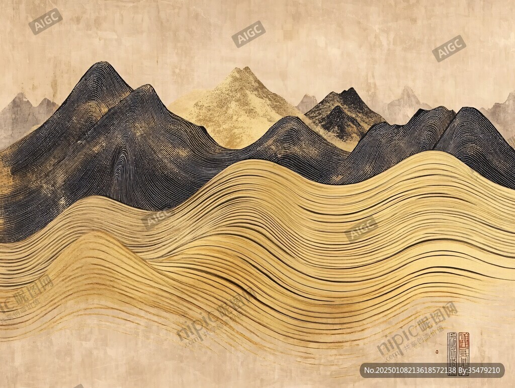 高端山水线包装插画