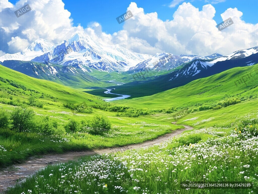 雪山河流湿地草壁纸