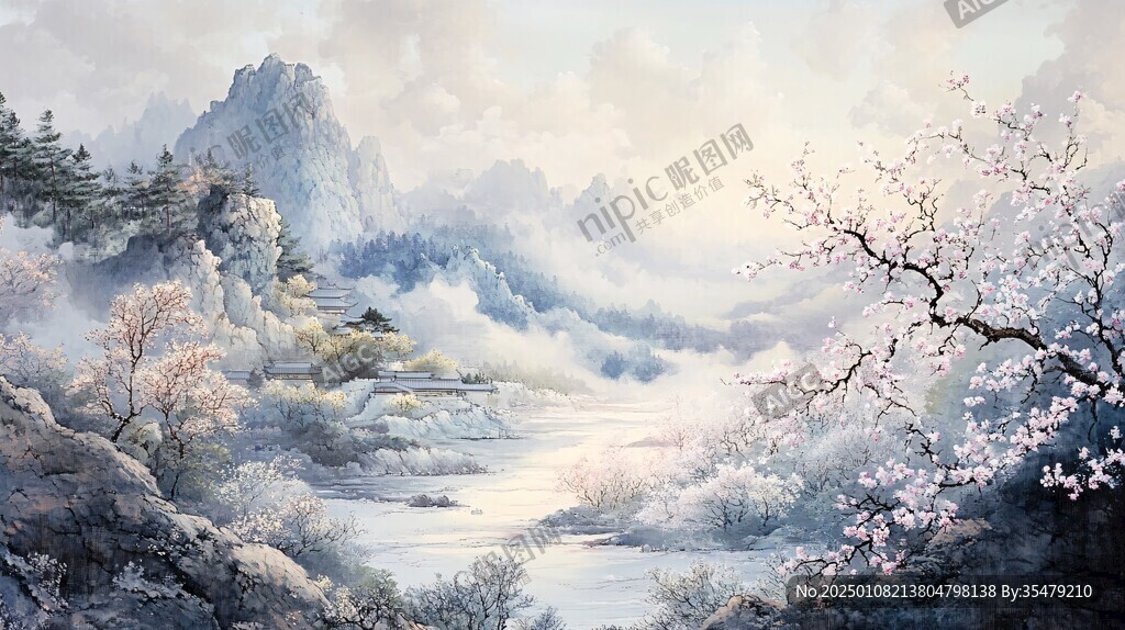 桃花源记古风山水插画