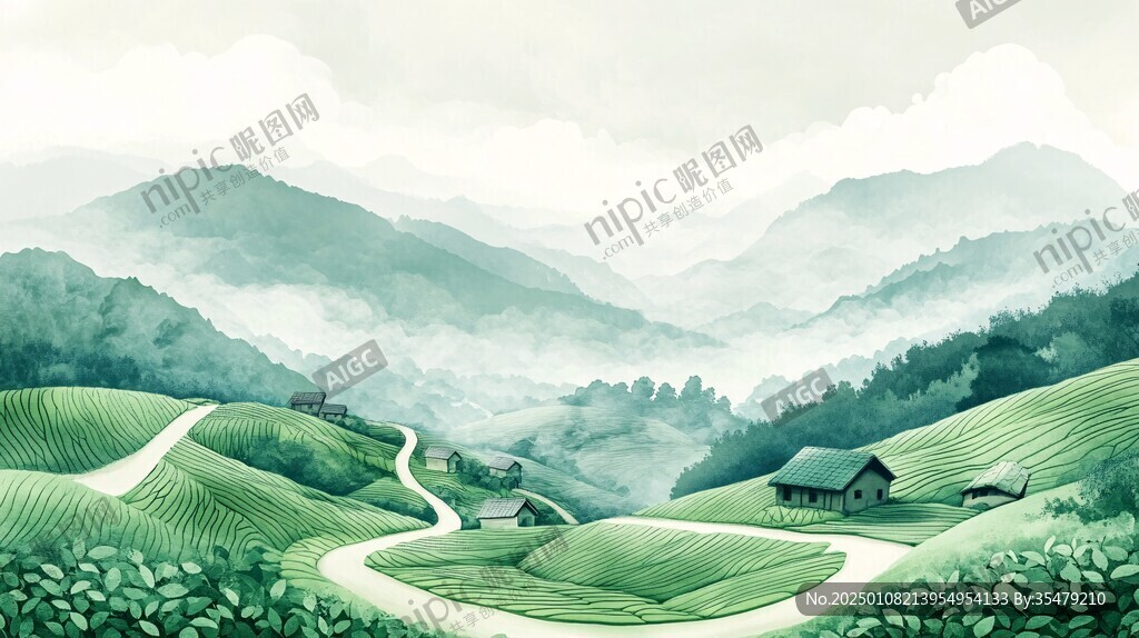 茶园风光插画