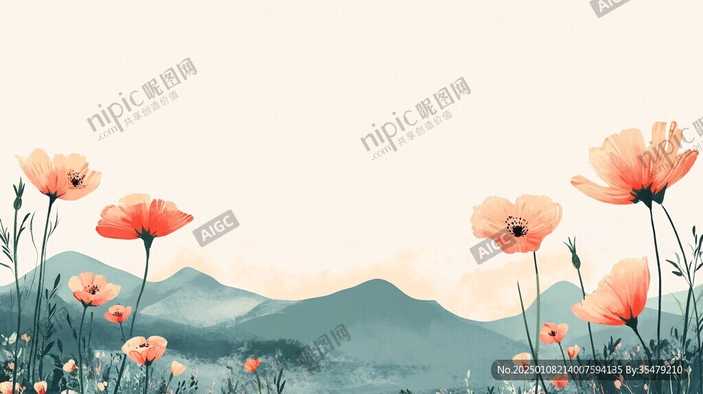 禅意山水手绘花卉