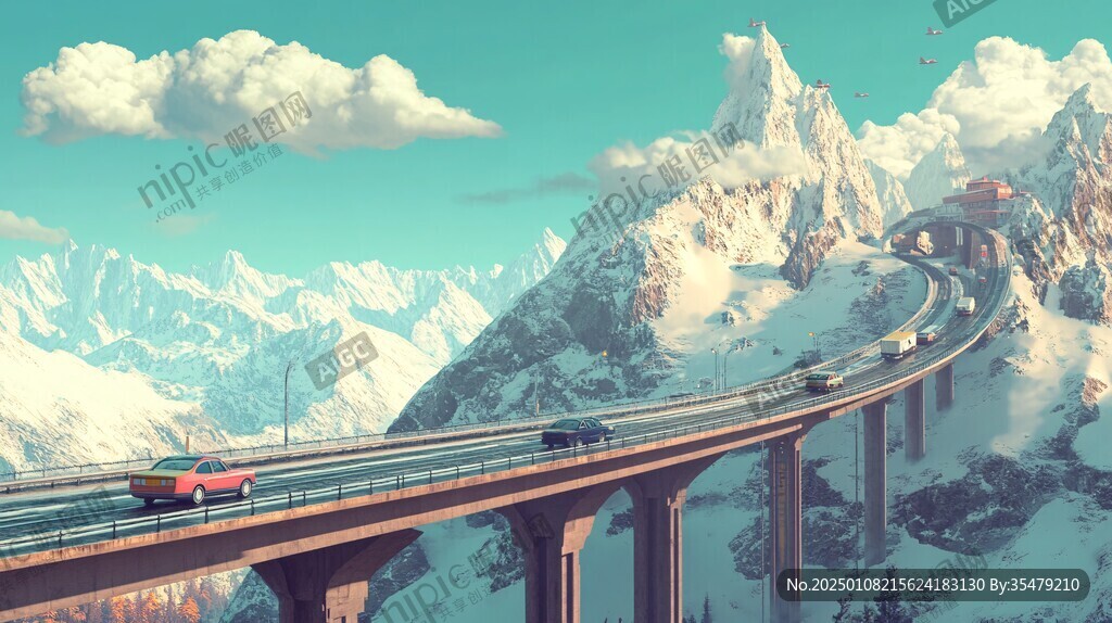 雪山桥梁图