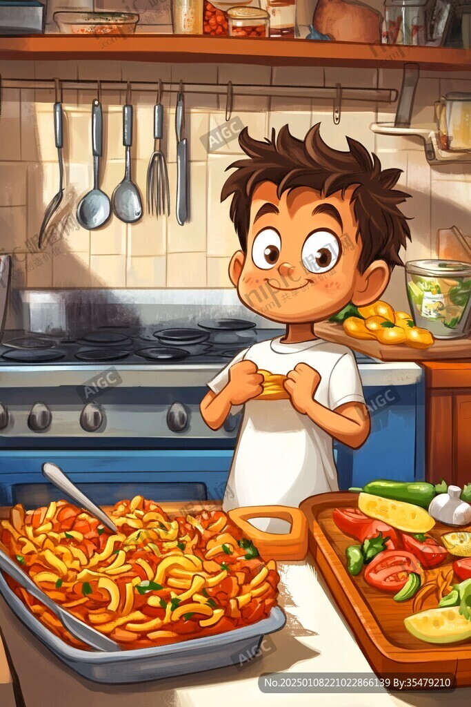 做美食男孩插画