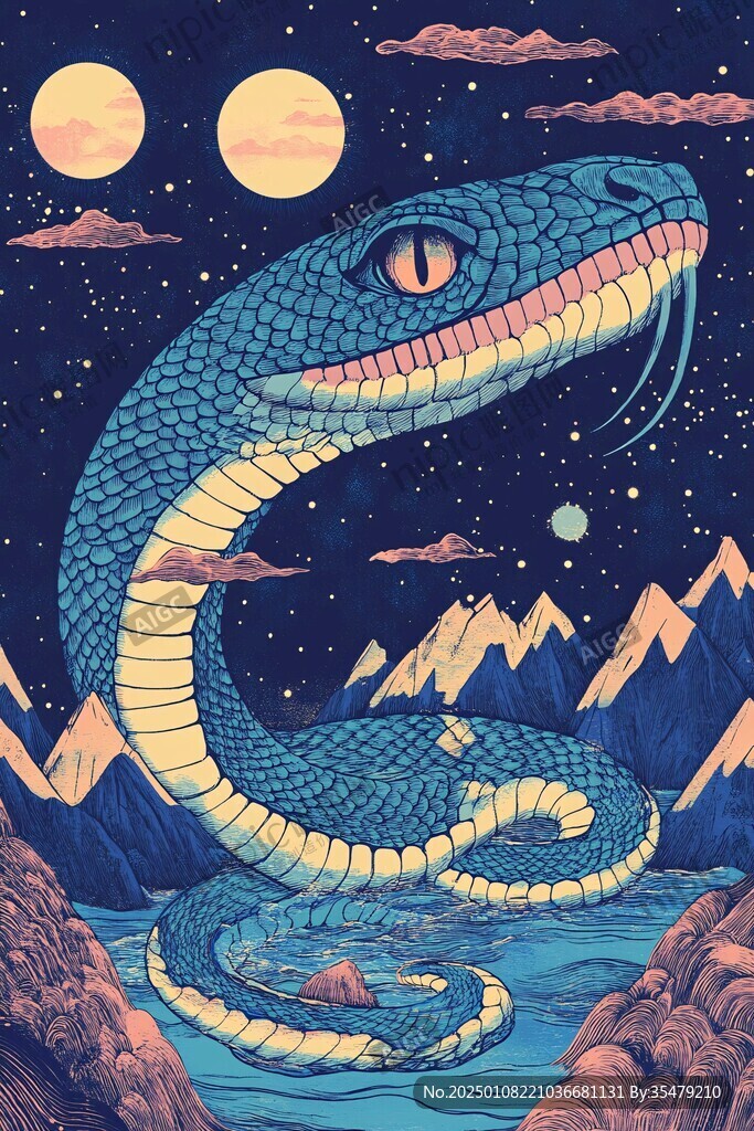 插画龙与蛇