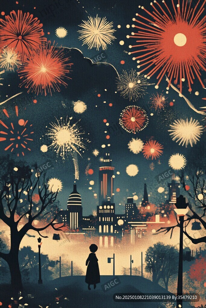 赏烟花插画
