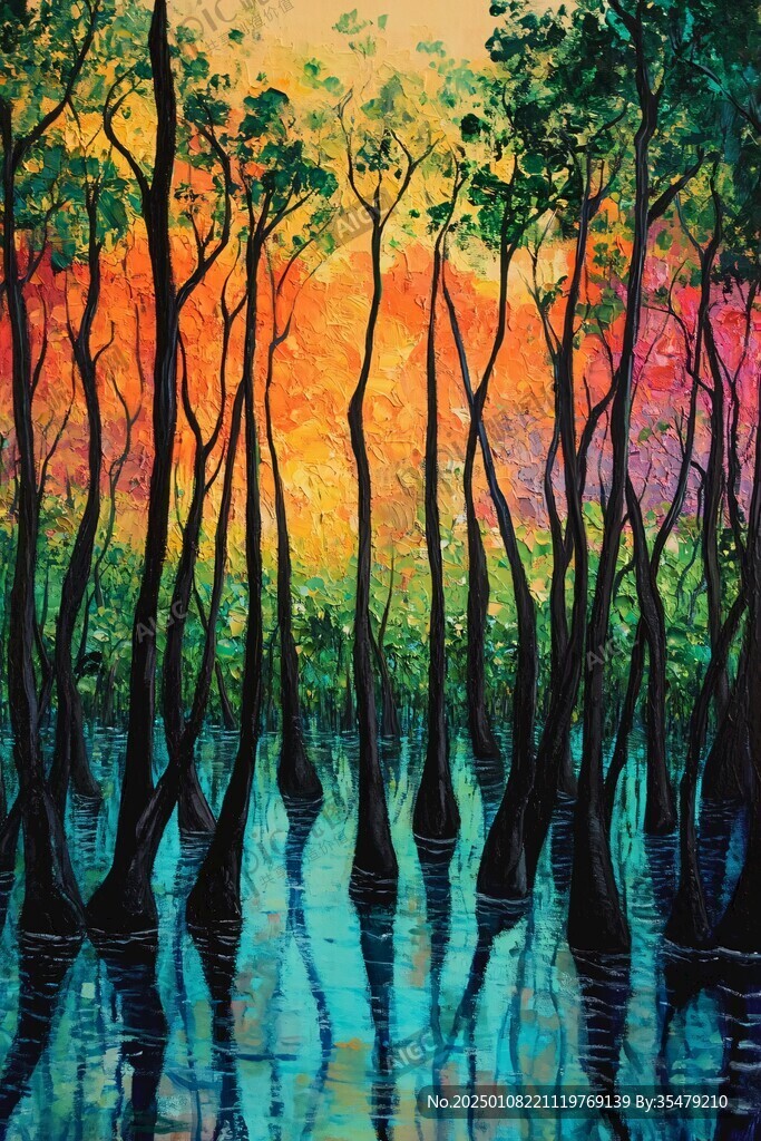 彩色森林油画