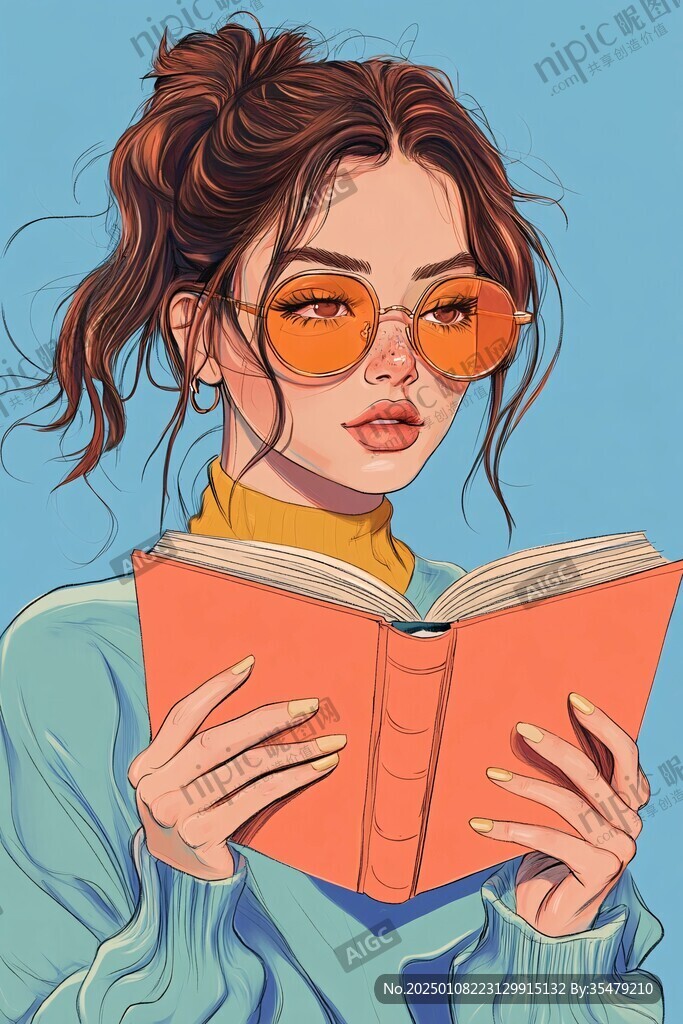 眼镜女孩插画