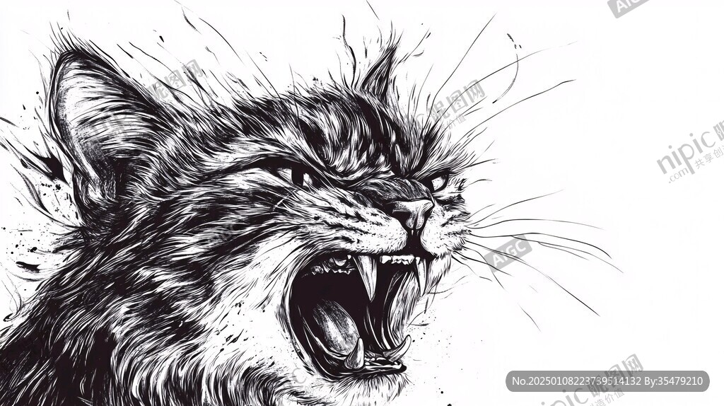 猫咪黑白风插画