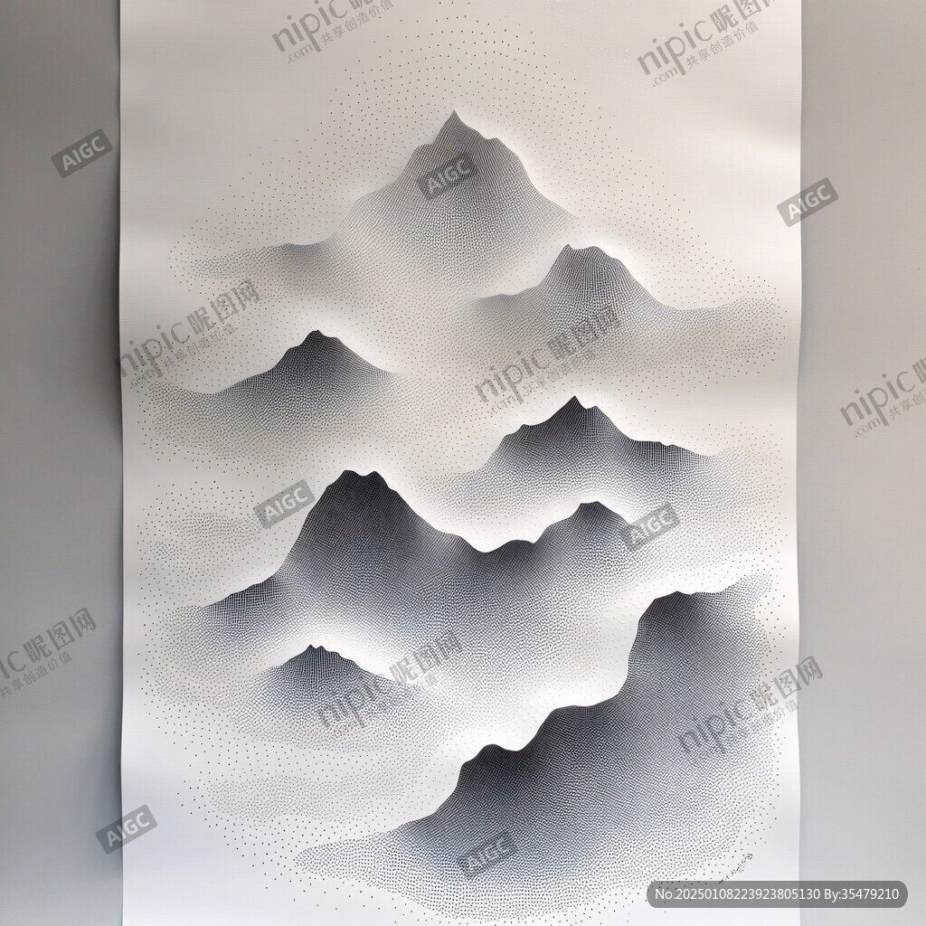 栅格发光水墨山