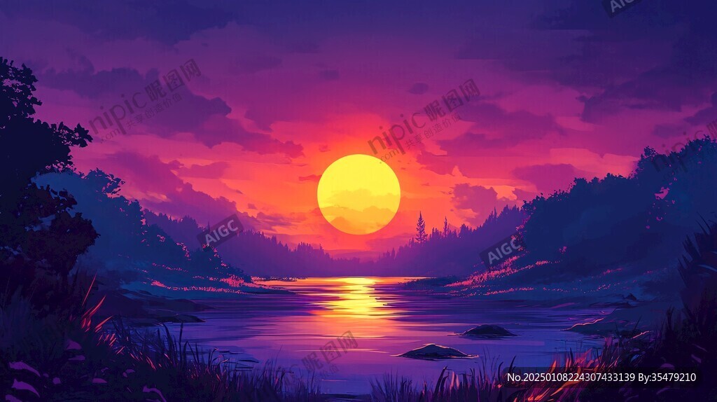 黄昏场景插画