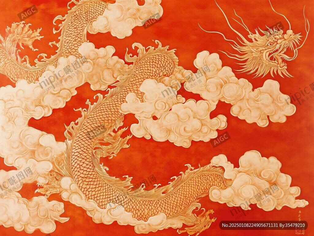 龙年烫金插画