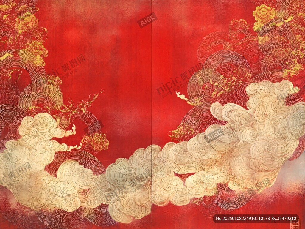 红地云纹妆金绫