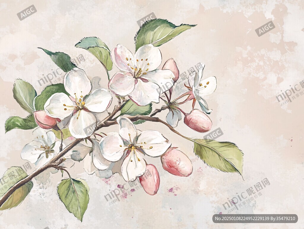 苹果花插画