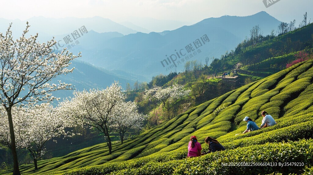樱花树下的茶园