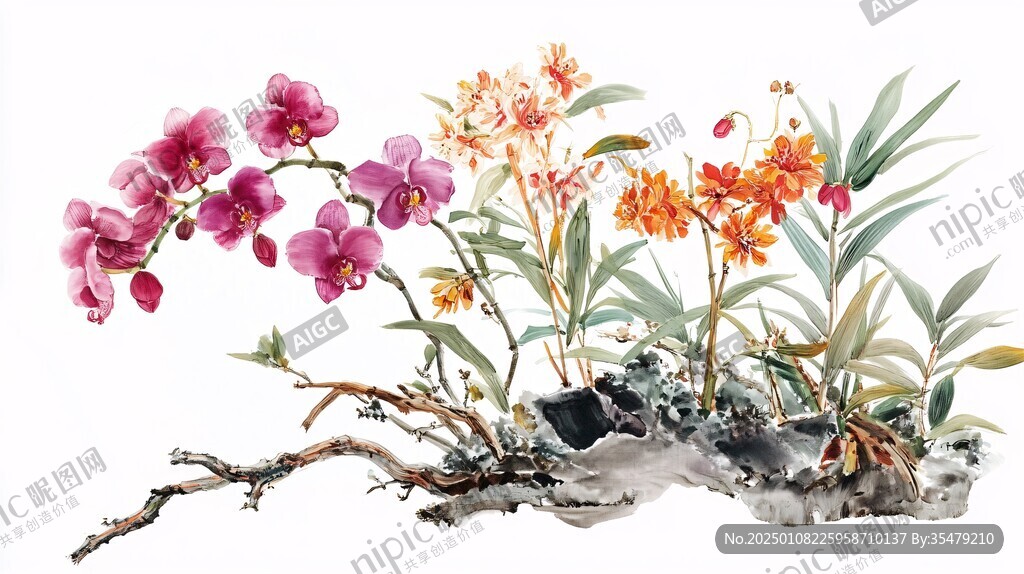 石斛手绘插画