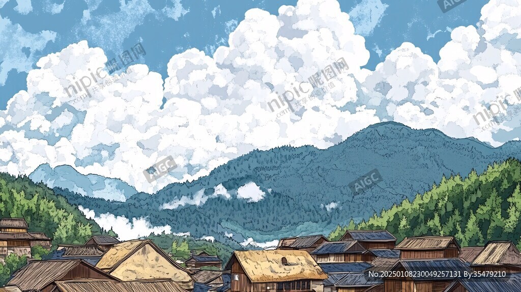 禾木风景插画