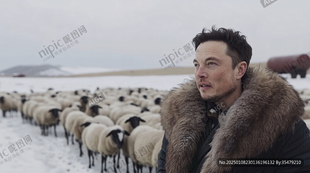 绵羊牧羊雪地放羊群
