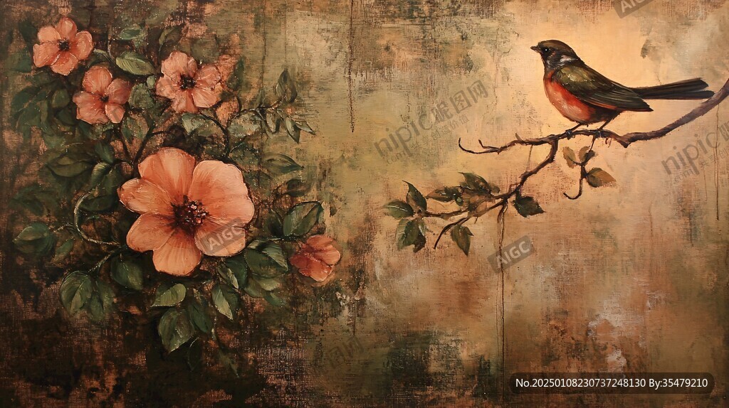 梦幻花鸟油画