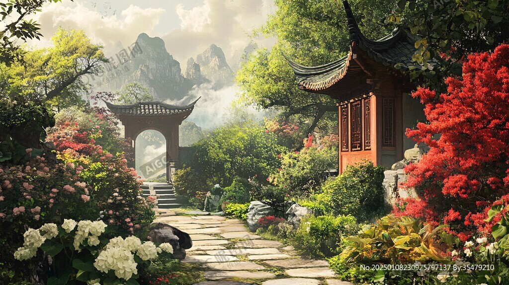 古风庭院插画
