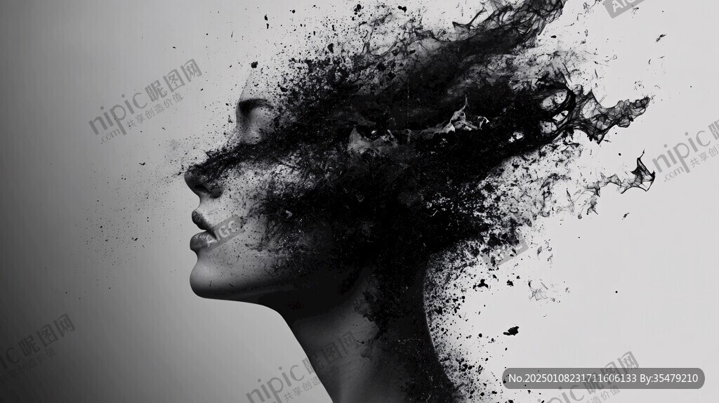 黑白人像抽象画