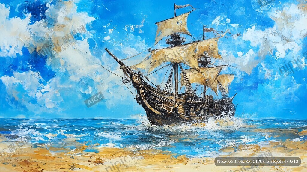 船帆大海油画