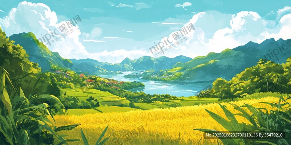 稻田风景插画