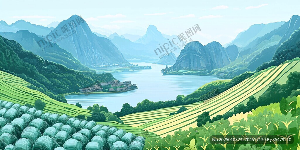 茶园风光插画