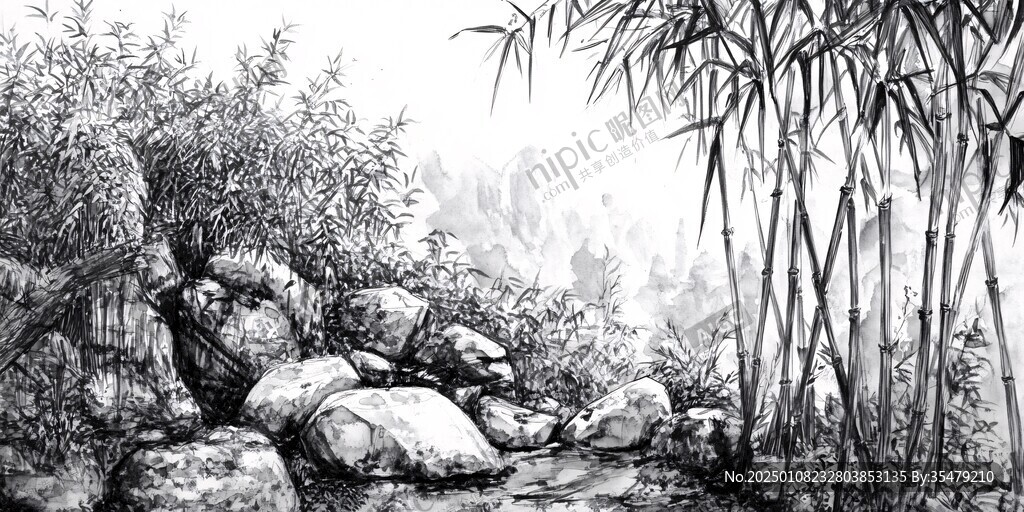 竹林水墨画