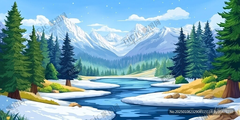 雪山森林与河流