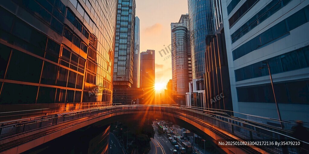 夕阳下的城市快车道