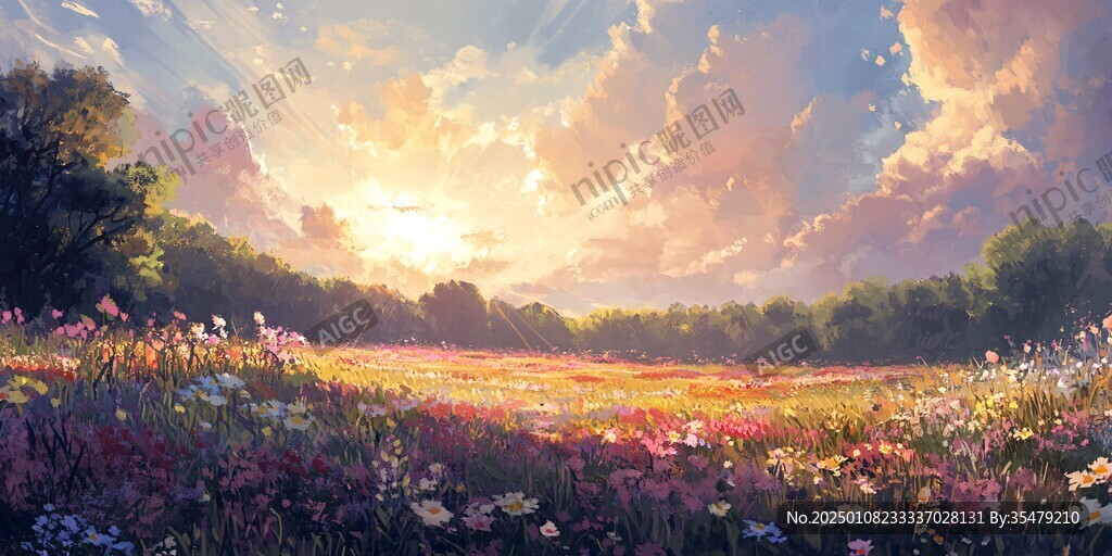 唯美梦幻花田场景