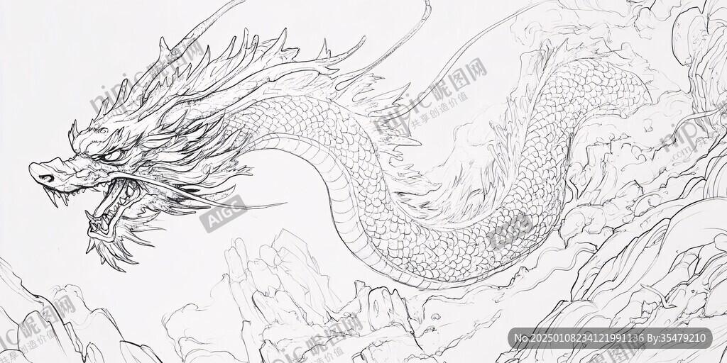 线描简约版龙抬头
