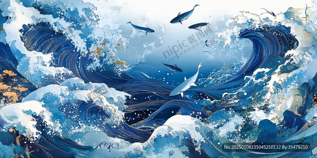 古风海浪包装插画