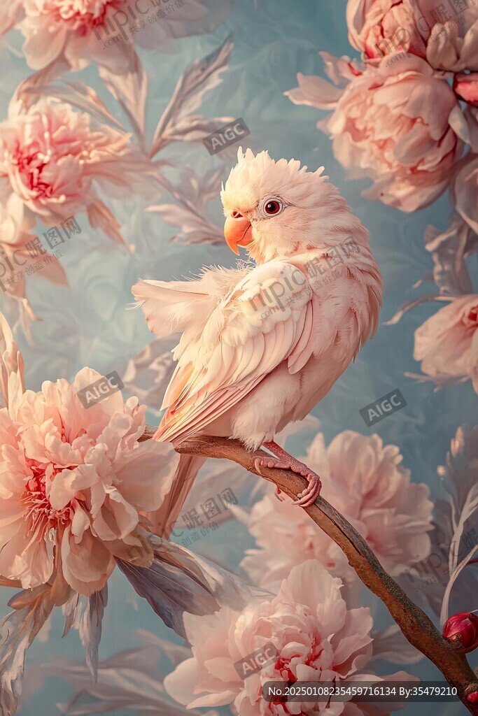 花鸟牡丹花鸟碎花