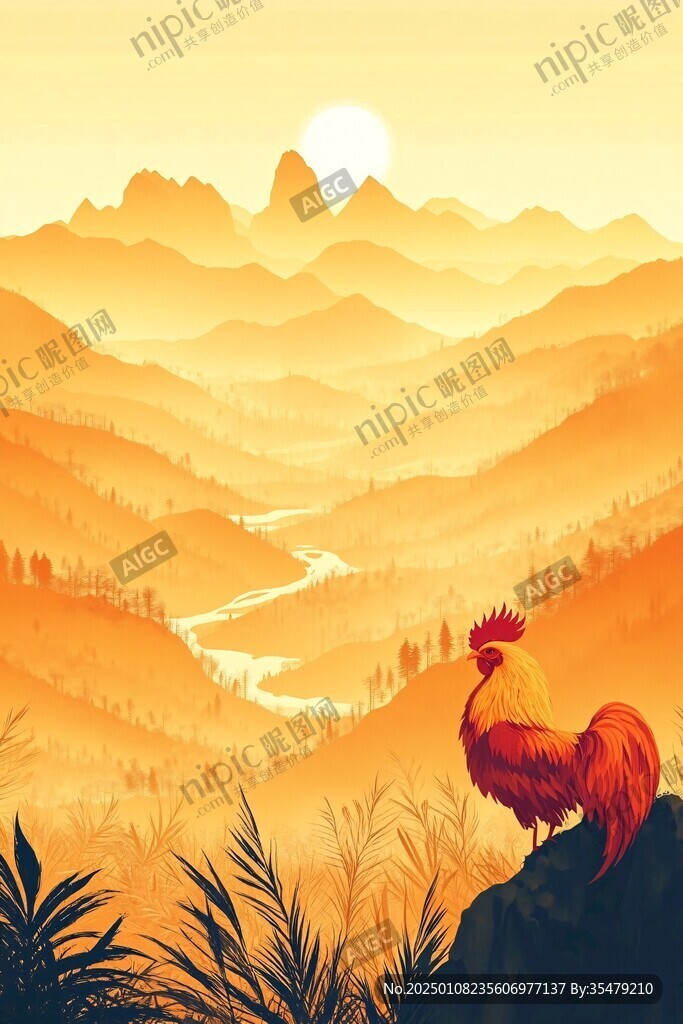 高山散养鸡插画