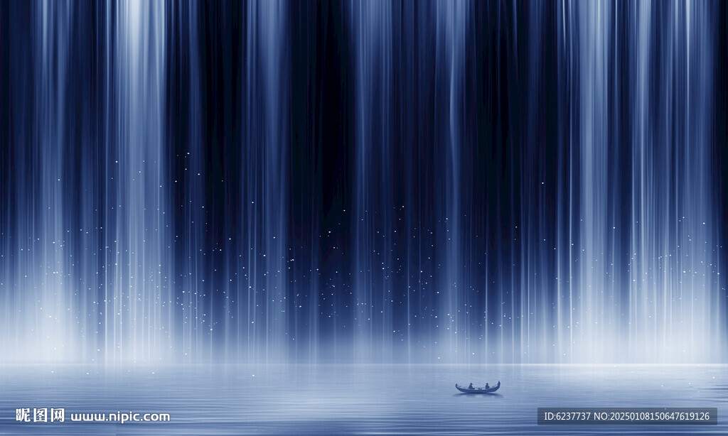 招财瀑布山水画