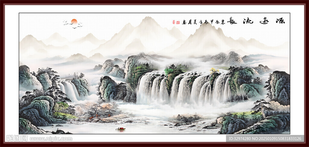 山水画国画旭日东升山水画