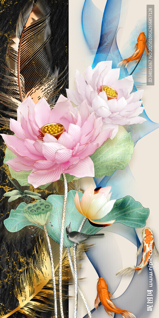 玄关画荷花