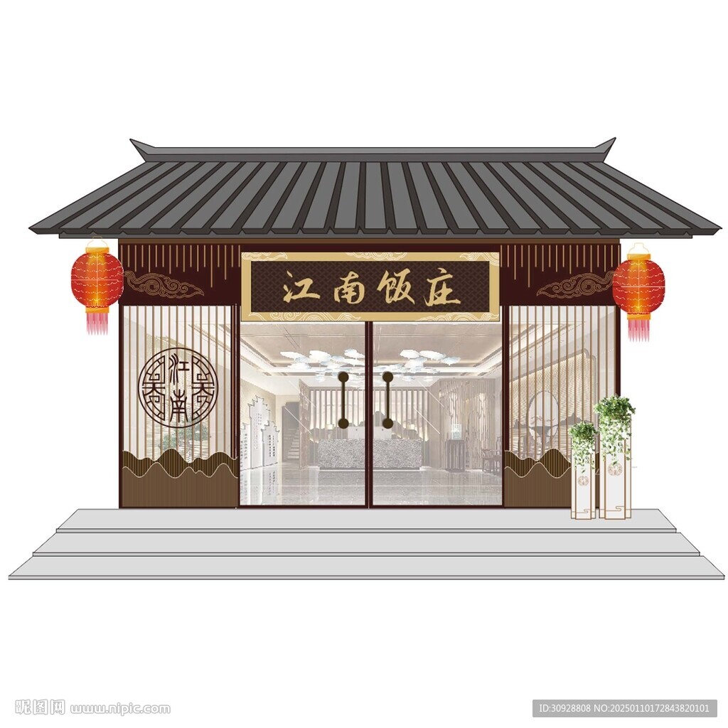 中国风古典复古饭庄茶肆门头