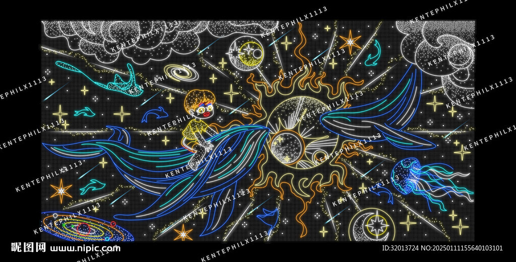 太空鲸鱼灯饰画