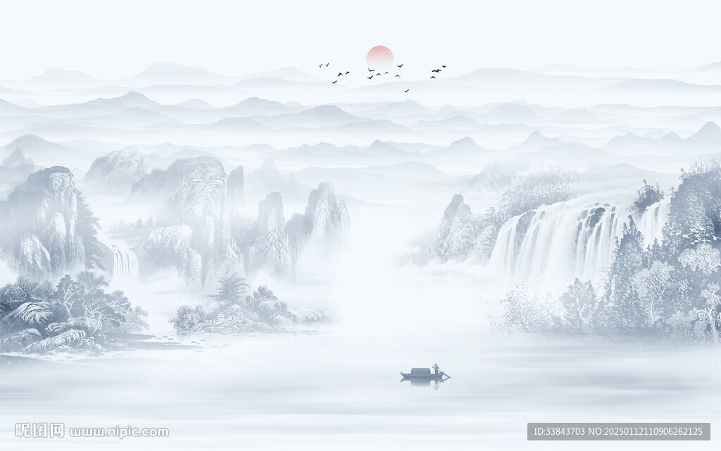 国画禅意水墨山水画