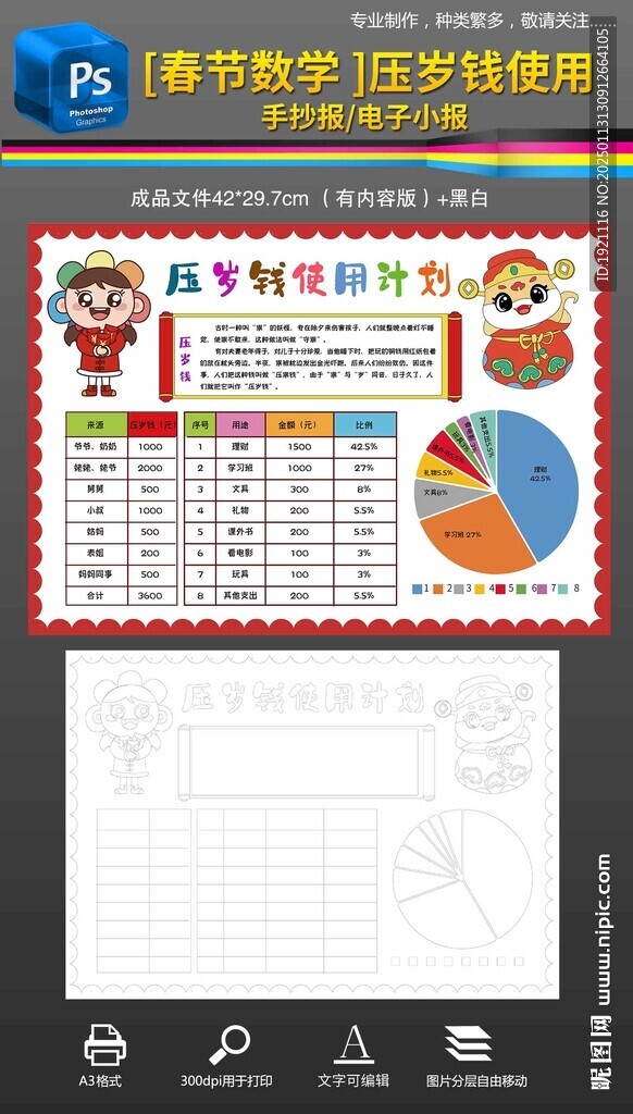 压岁钱数学小报手抄报