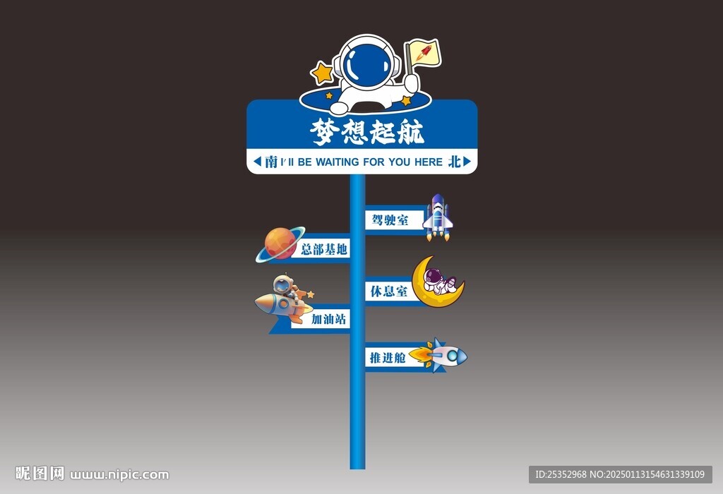 卡通宇航员指示牌
