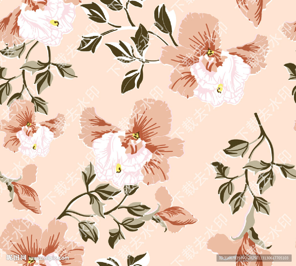 手绘花  叶花  数码印花  
