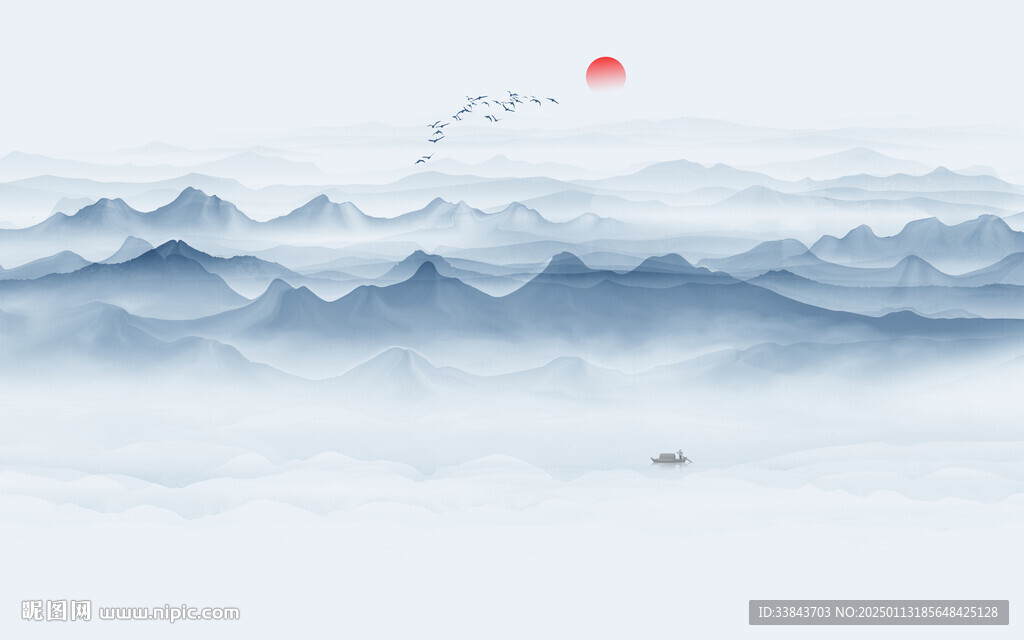 禅意水墨山水背景图