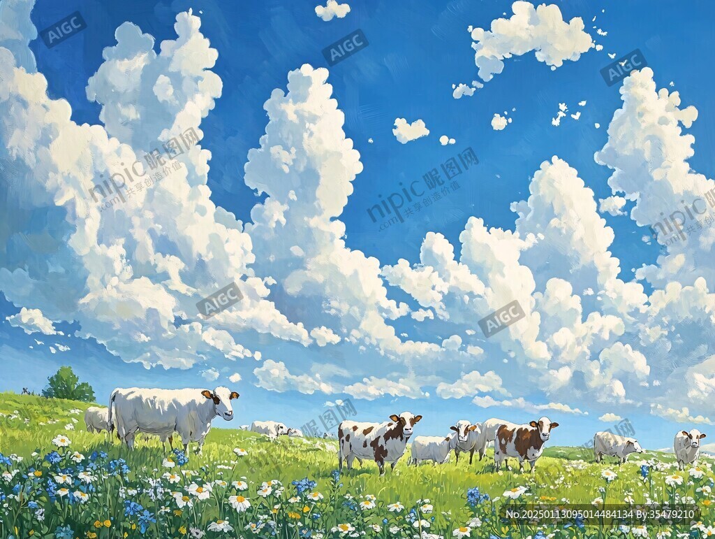 奶牛唯美插画