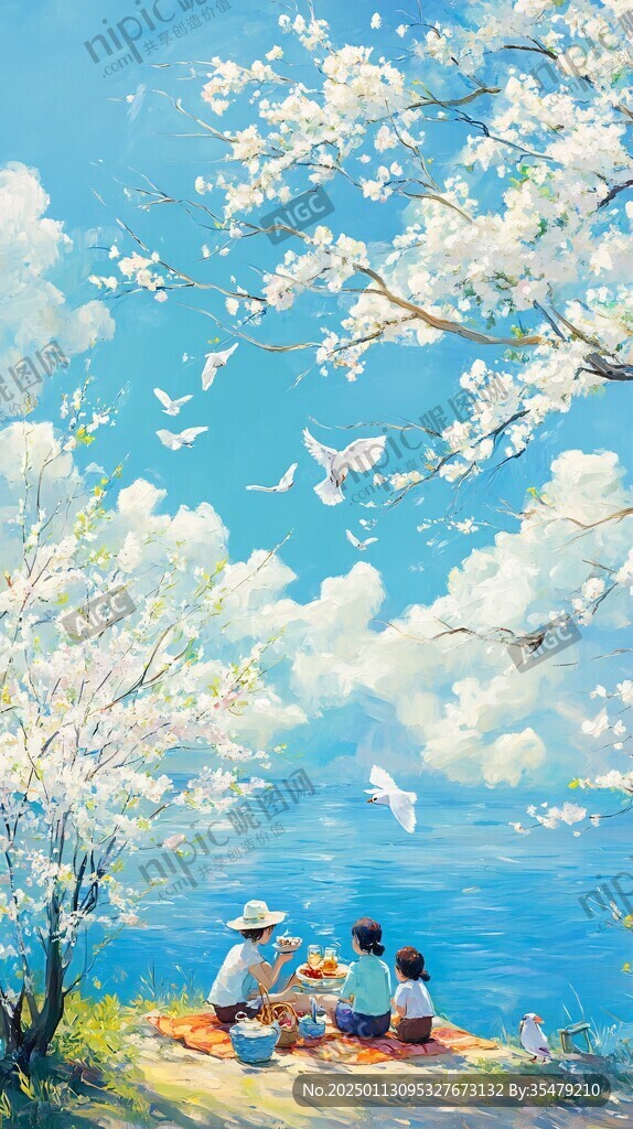 插画海边