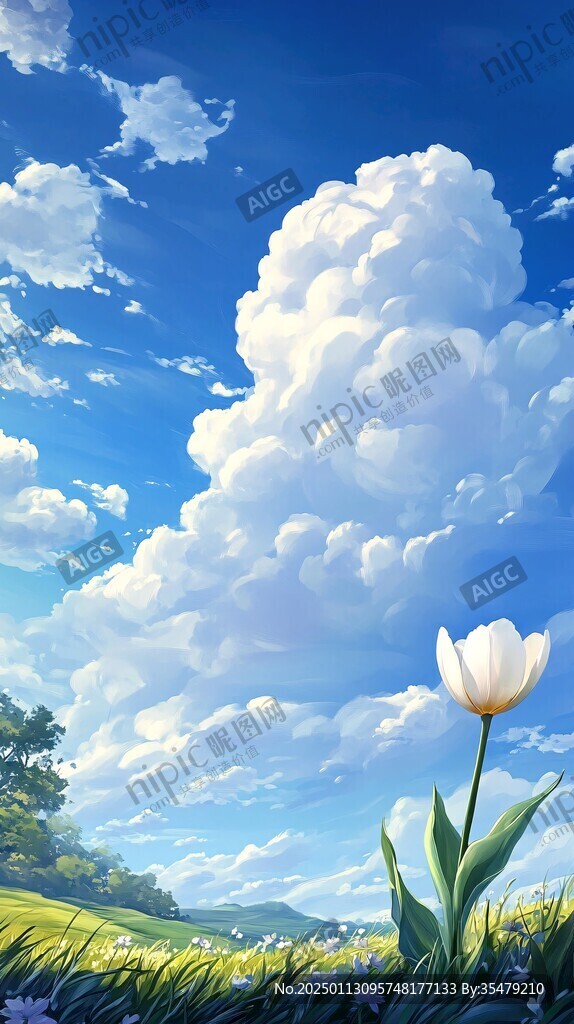 插画蓝天白云