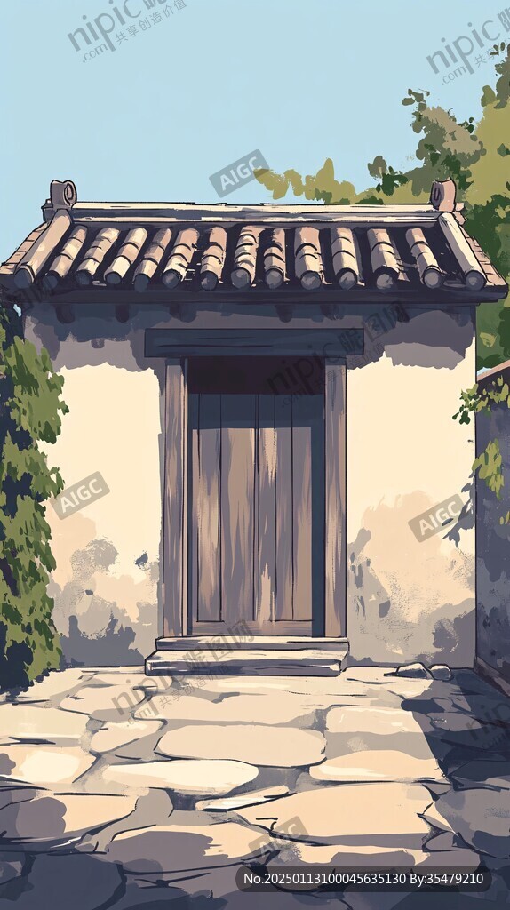 房屋门口插画